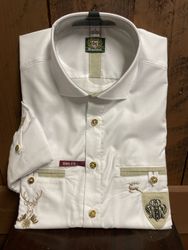 Herrskjorta " vit med metallsköld " , Slim fit / OT