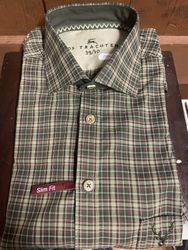 Herrskjorta " grön/röd rutig " , Slim fit / OT
