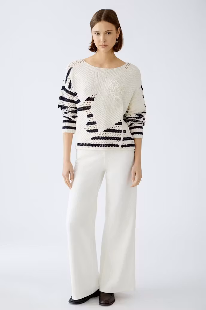 Oui virkad pullover, antikvit / marin