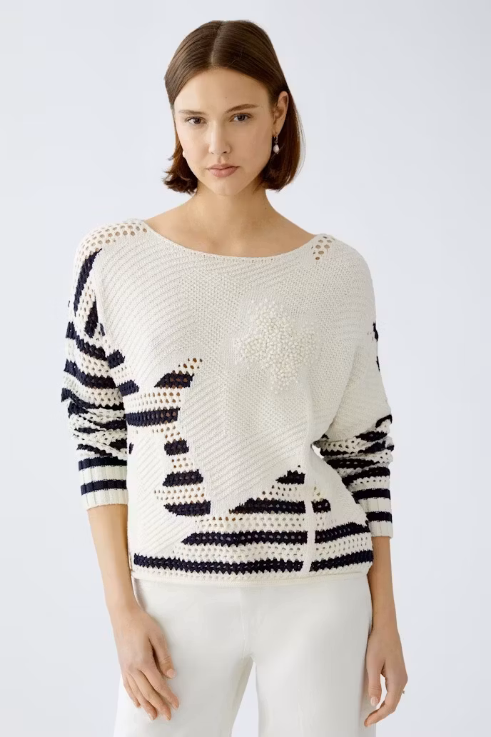 Oui virkad pullover, antikvit / marin