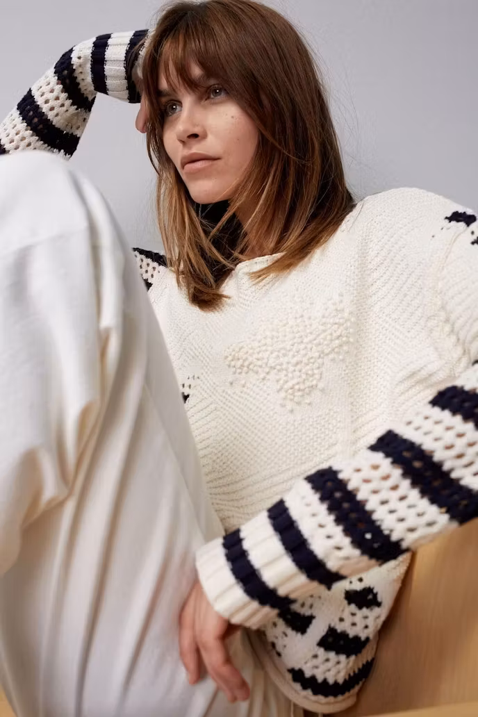 Oui virkad pullover, antikvit / marin