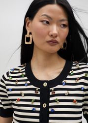 LOLA CASADEMUNT " Randig cardigan med strass " , kortärmad