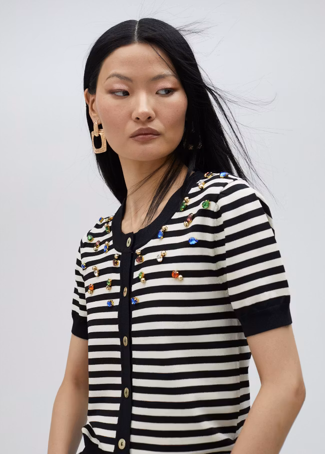 LOLA CASADEMUNT " Randig cardigan med strass " , kortärmad