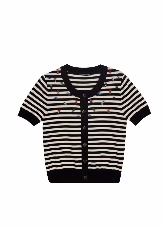 LOLA CASADEMUNT " Randig cardigan med strass " , kortärmad