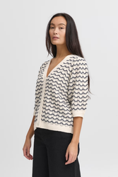 ICHI stickad cardigan "ARDINA" , creme/marin