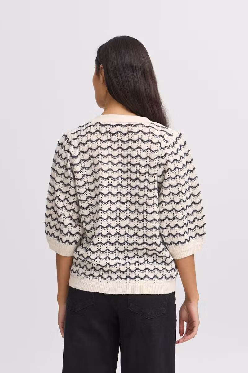 ICHI stickad cardigan "ARDINA" , creme/marin