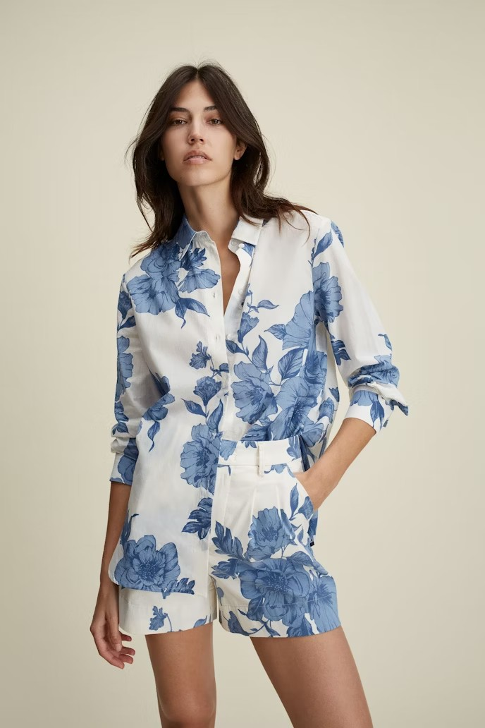 Oui Shorts "blå blomma "