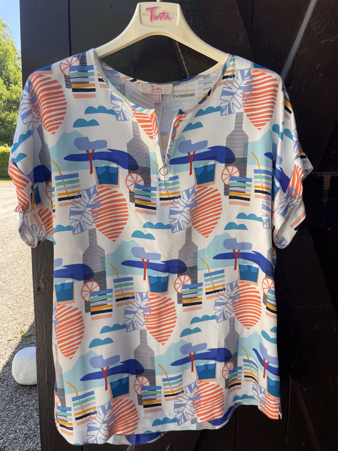 TINTA Blus/top "IRATI" , vit / blå