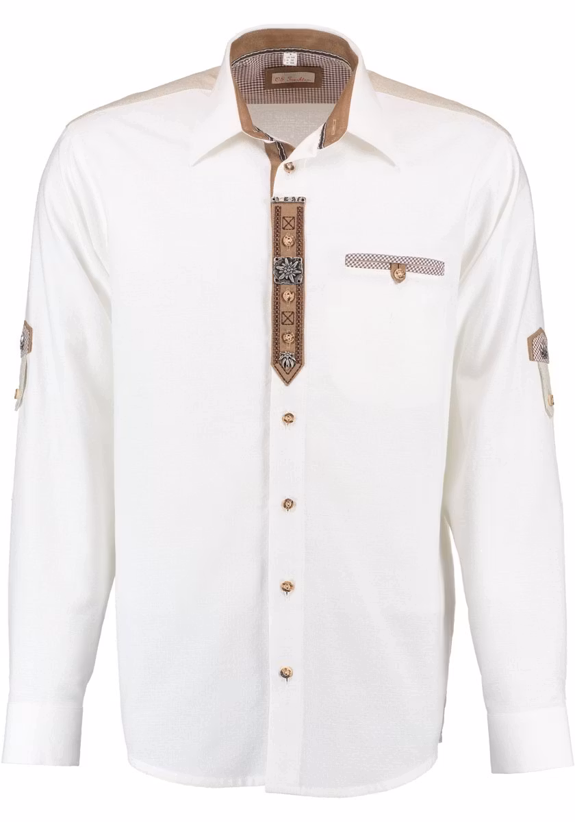 Herrskjorta "Vit, brunrutiga detaljer", Regular Fit / OT