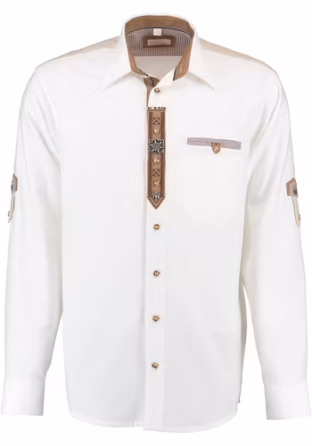 Herrskjorta "Vit, brunrutiga detaljer", Regular Fit / OT