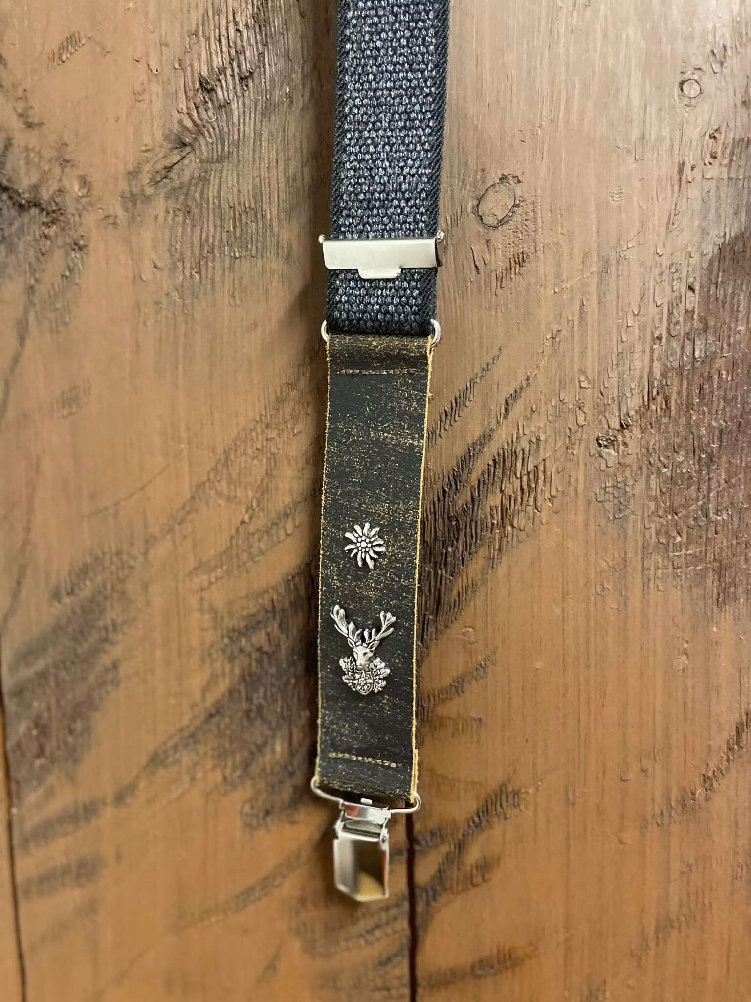 Hosenträger Leinen-Leder , grå