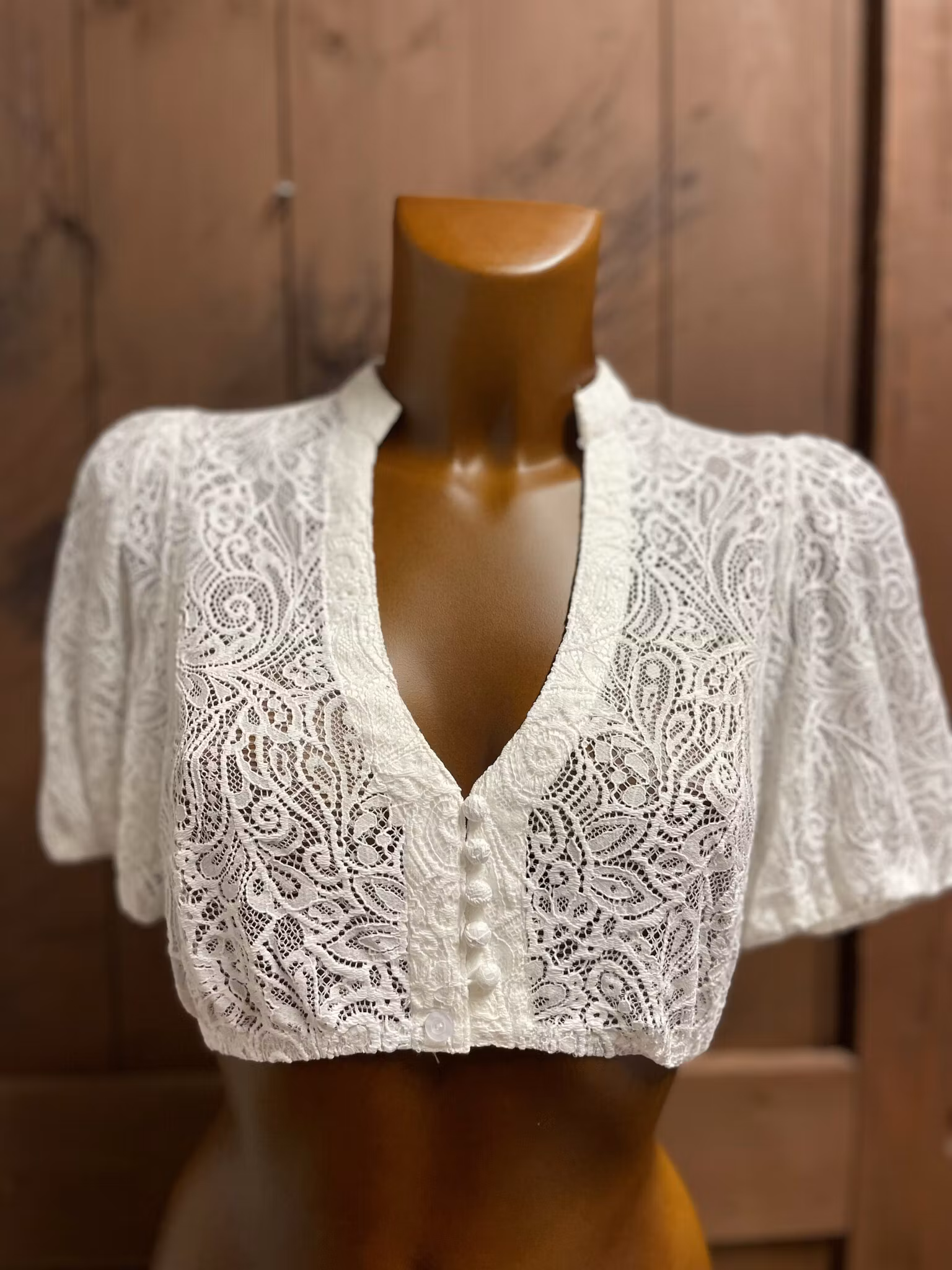 Krüger " V-ring" Spets Dirndl blus , ecru
