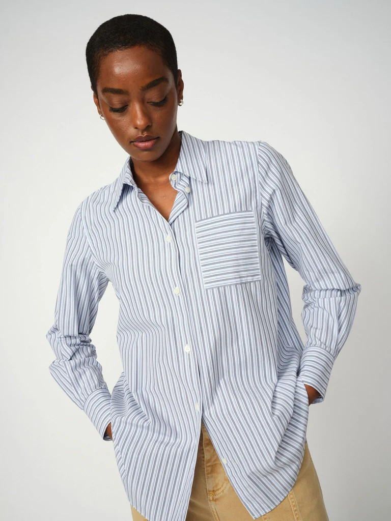 Mos Mosh " Elinda Slim Stripe " shirt , brunnera blue