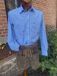 Oktoberfest skjorta, Slim Fit " Paketpris " , blårutig m bälte