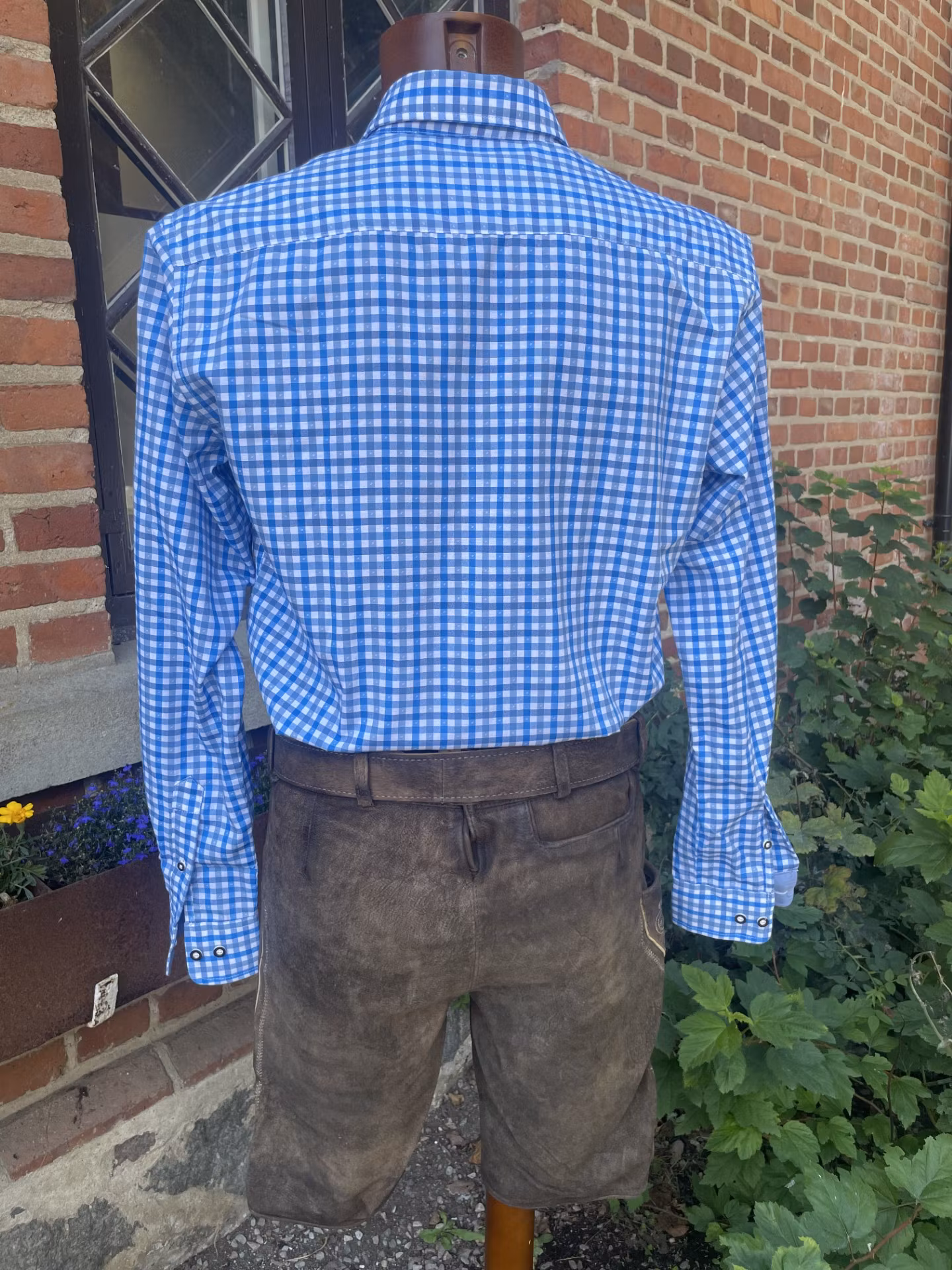 Oktoberfest skjorta, Slim Fit " Paketpris " , blårutig m bälte