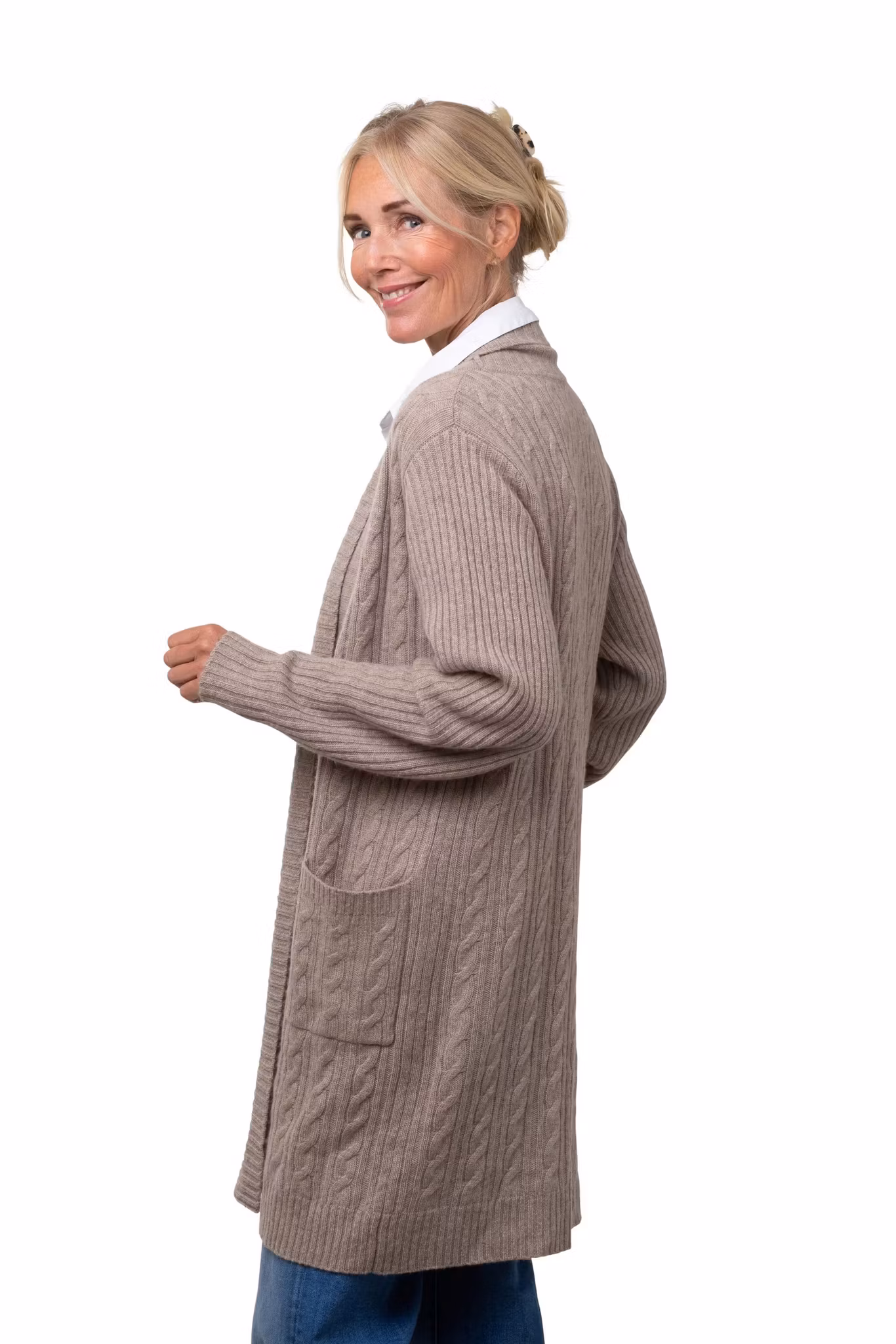 8Design Långkofta "flätad", Linbeige