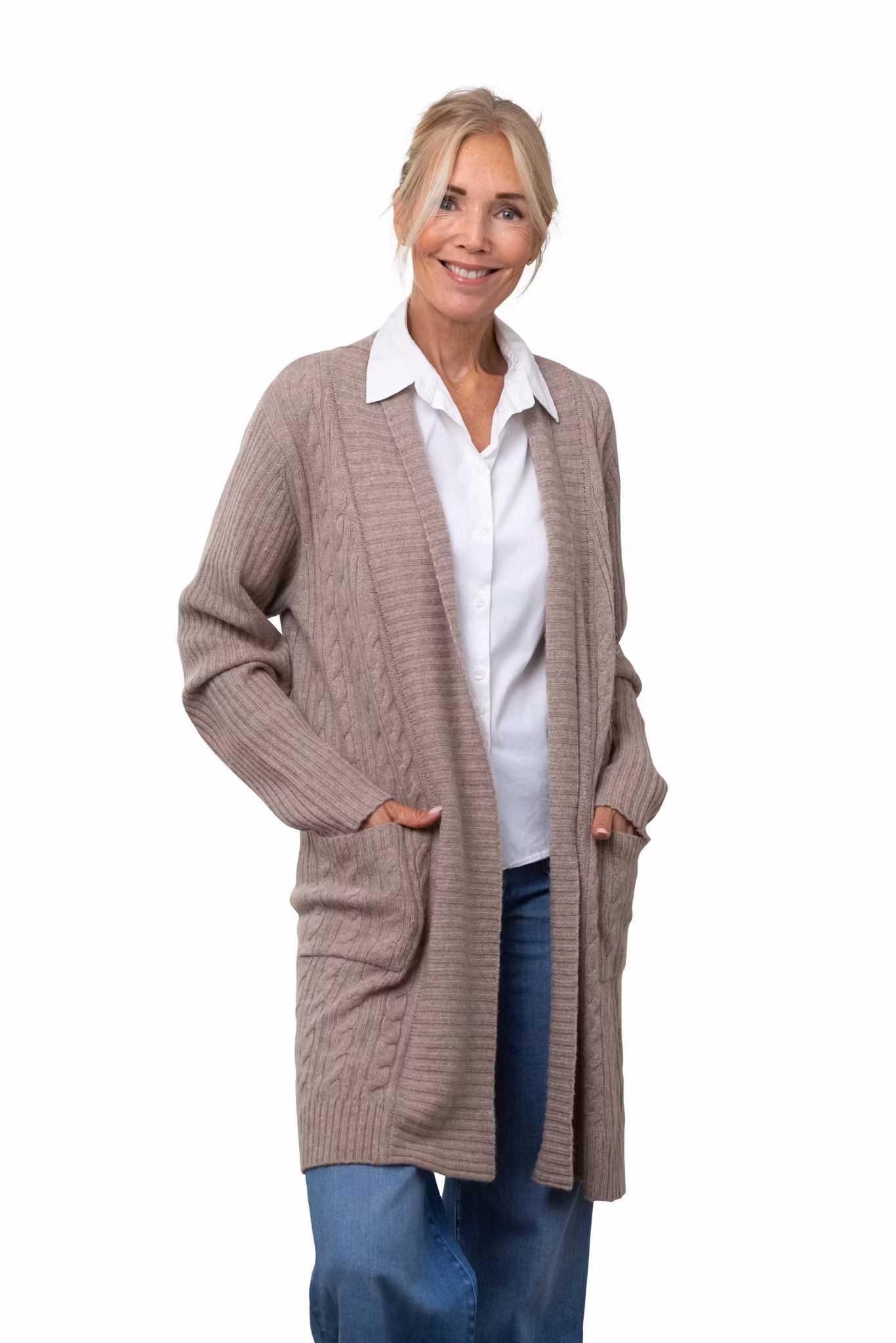 8Design Långkofta "flätad", Linbeige