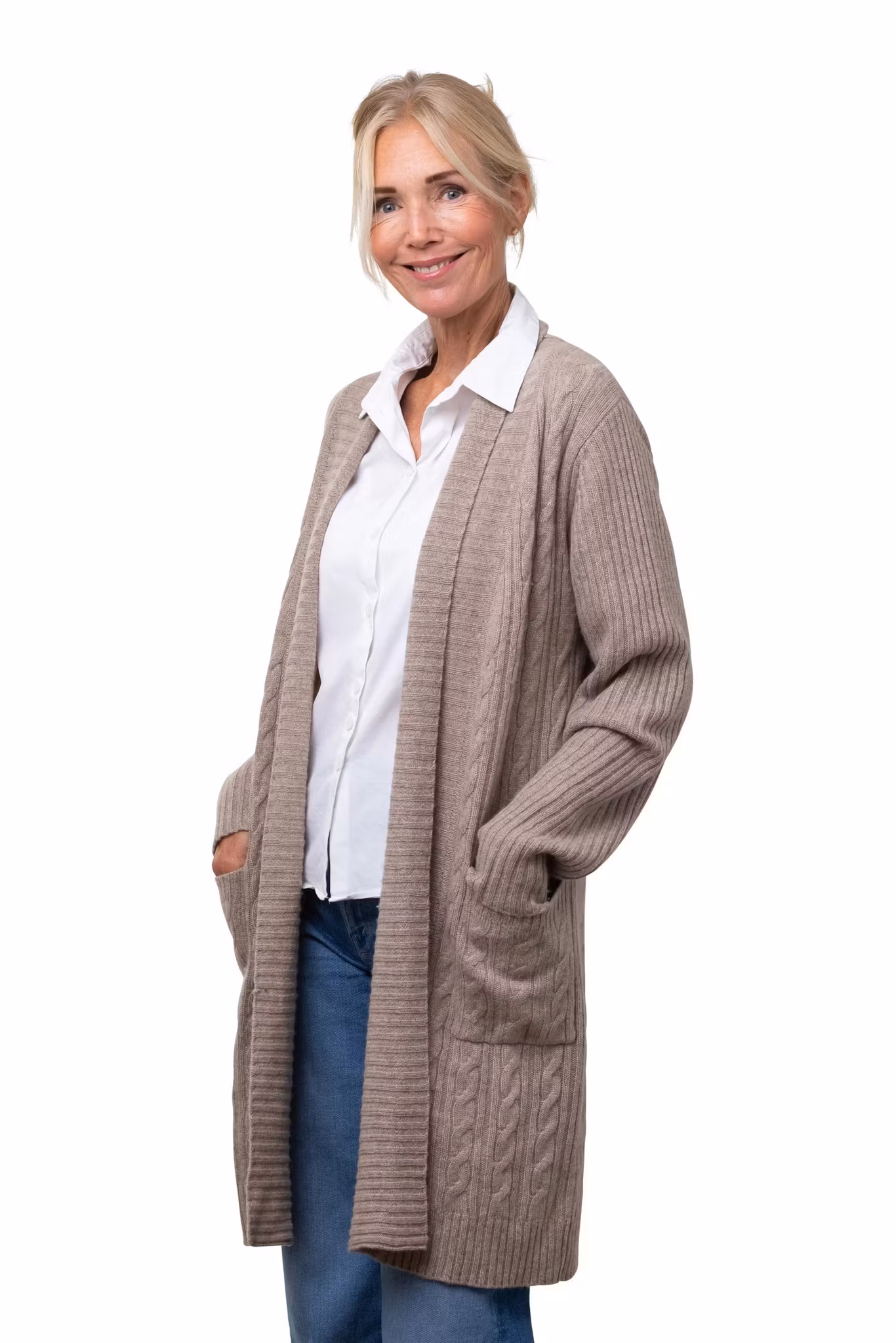 8Design Långkofta "flätad", Linbeige
