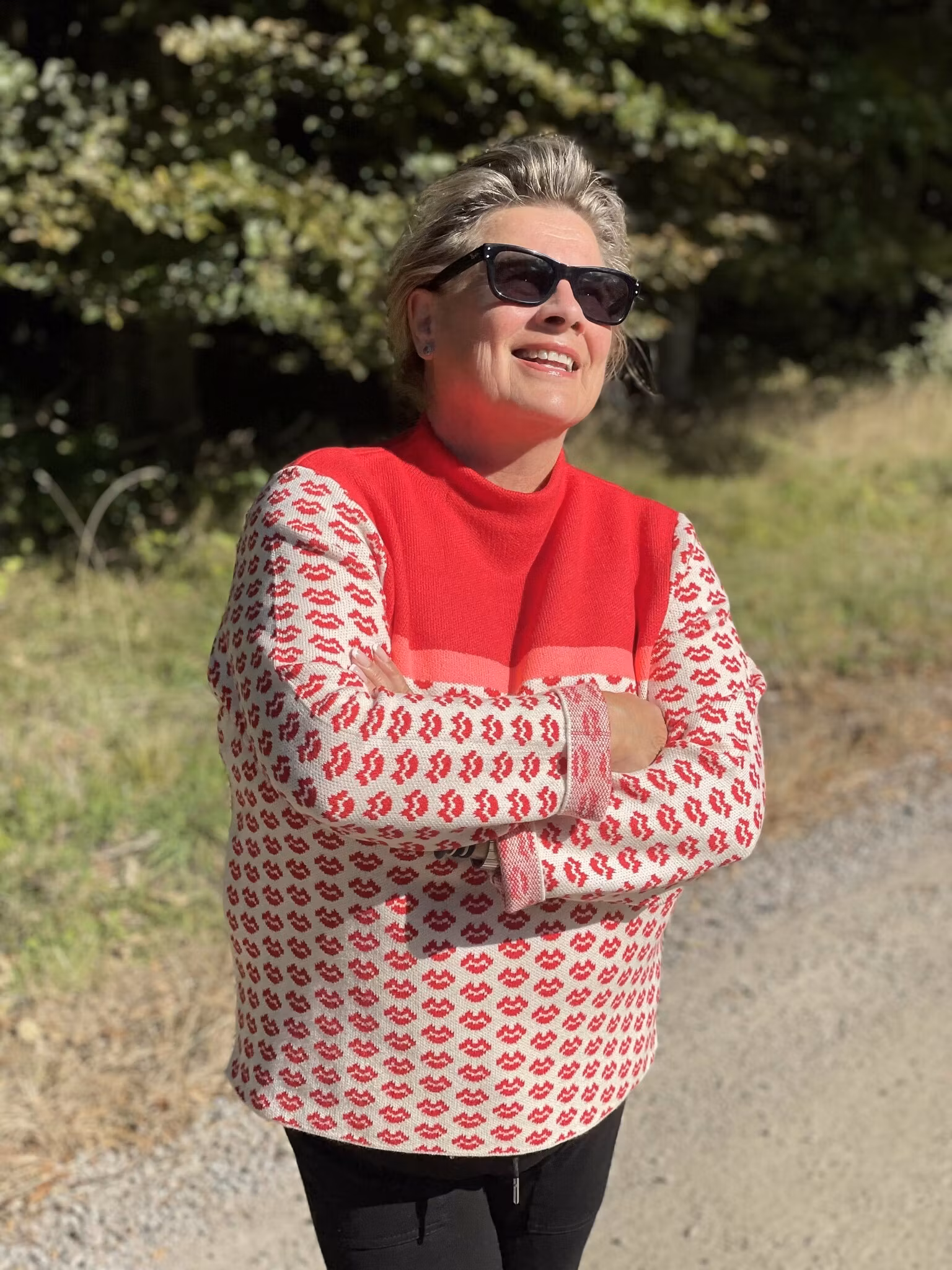 OUI Pullover " kisses" , röd/vit
