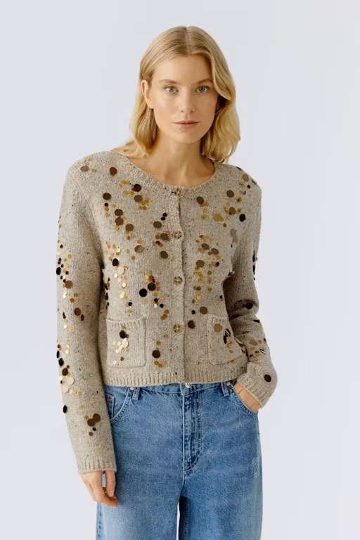 Oui " Paljett kofta " , beige