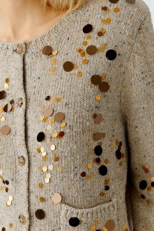 Oui " Paljett kofta " , beige