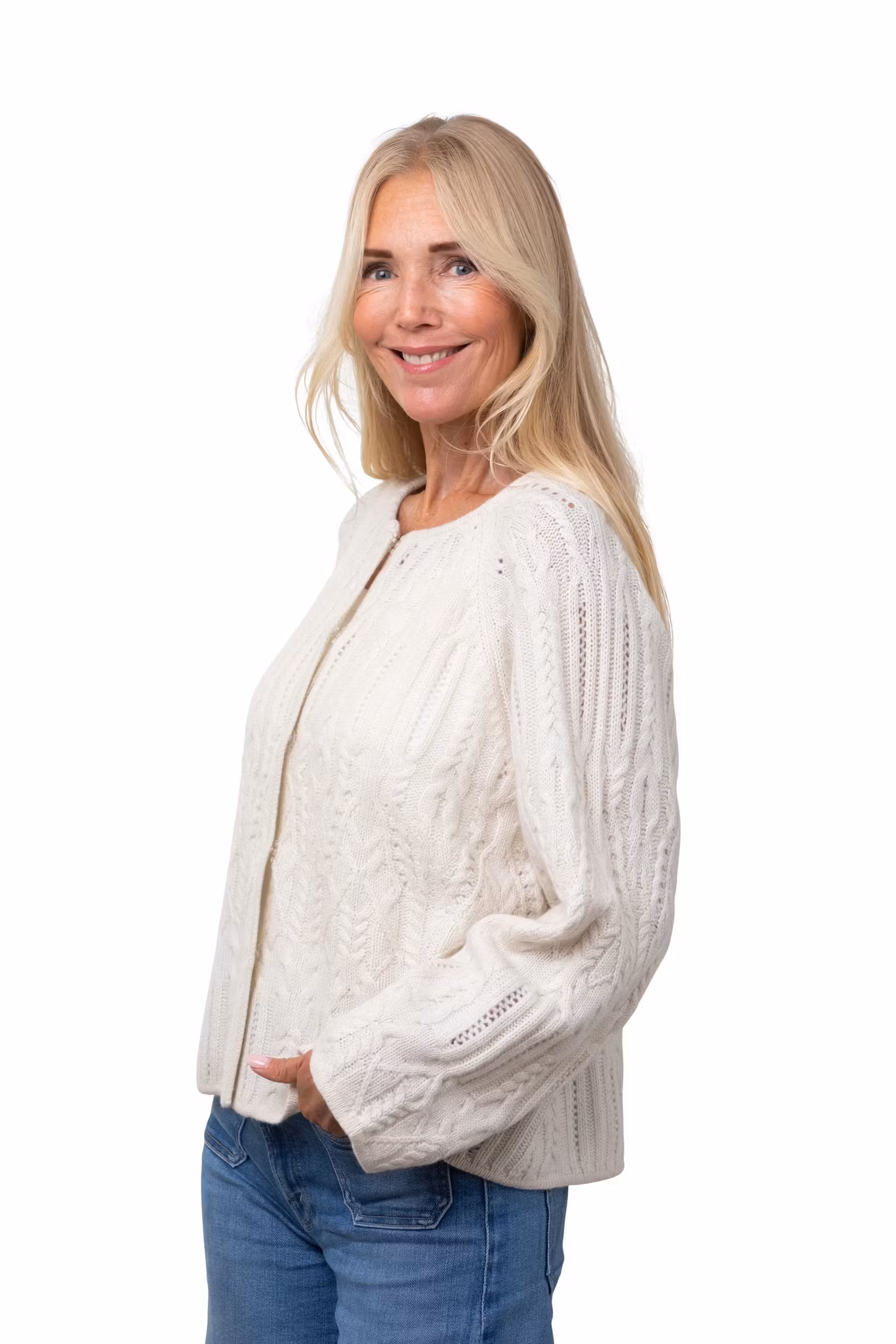 8Design Kofta " Filippa" Långärm, naturvit