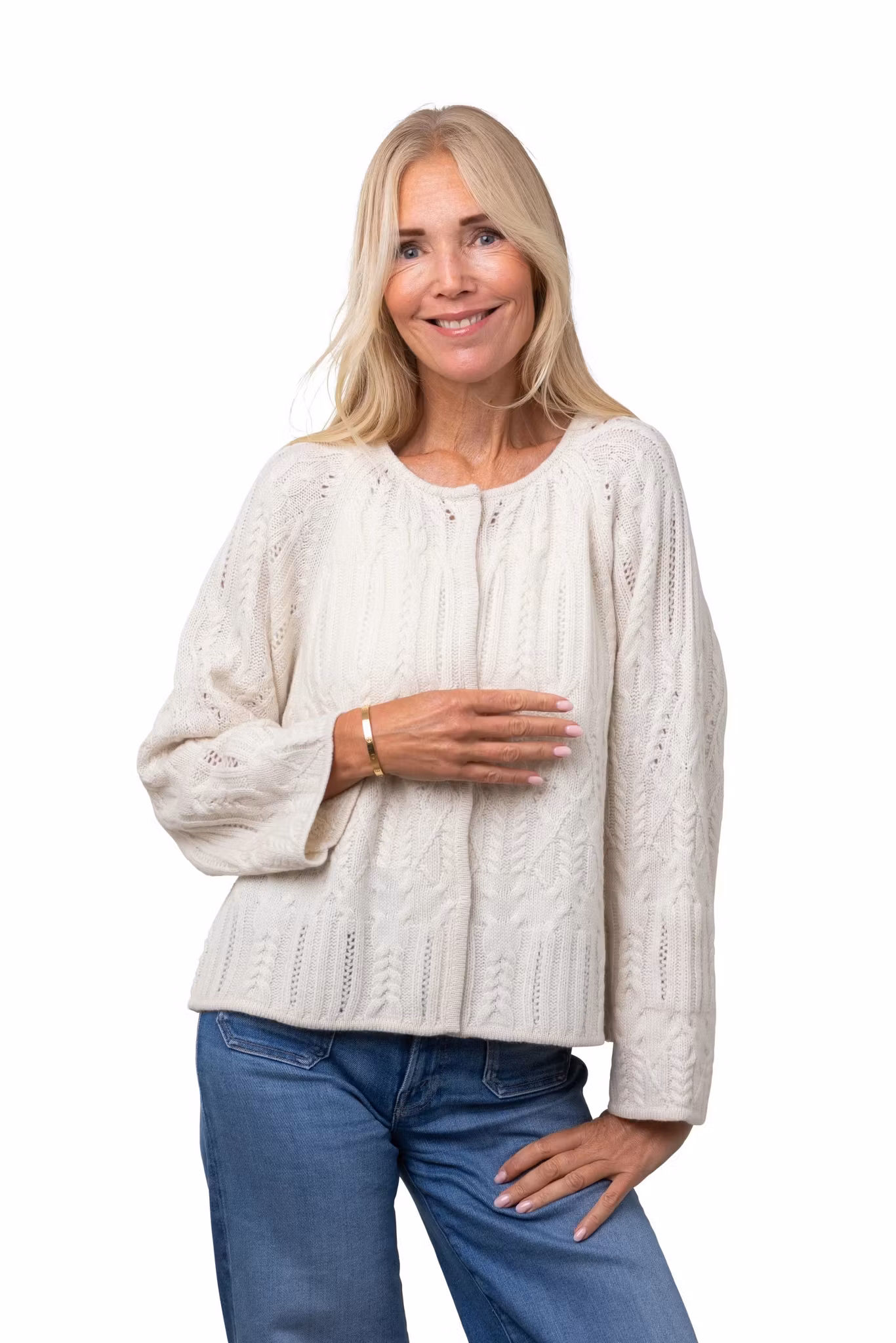 8Design Kofta " Filippa" Långärm, naturvit