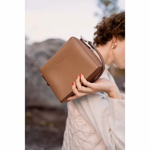 POURCHET "Cassetta Leather shoulder bag" , Camel