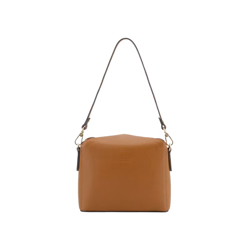 POURCHET "Cassetta Leather shoulder bag" , Camel
