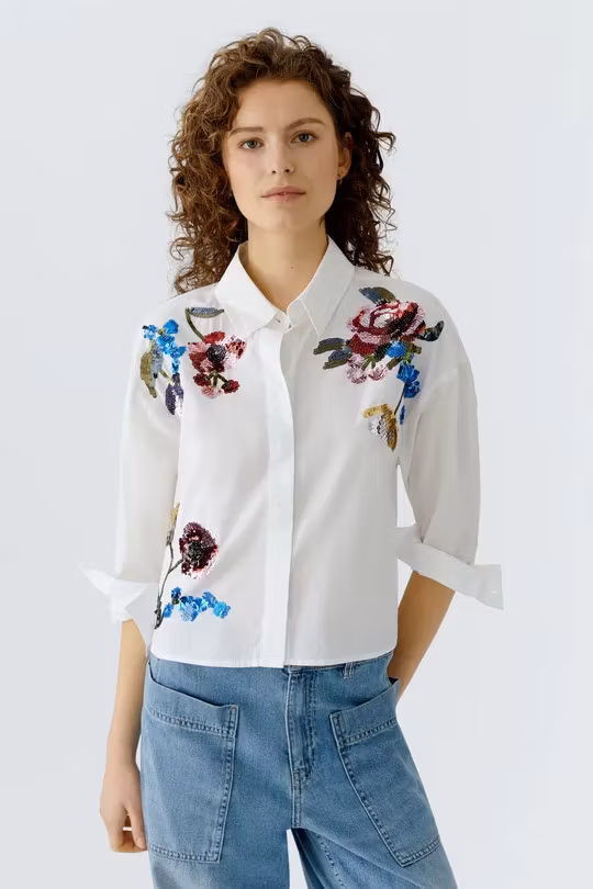 Oui Blus " paljett blomma " , optic white