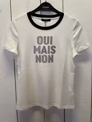 OUI T-shirt " bling text " , ecru /svart