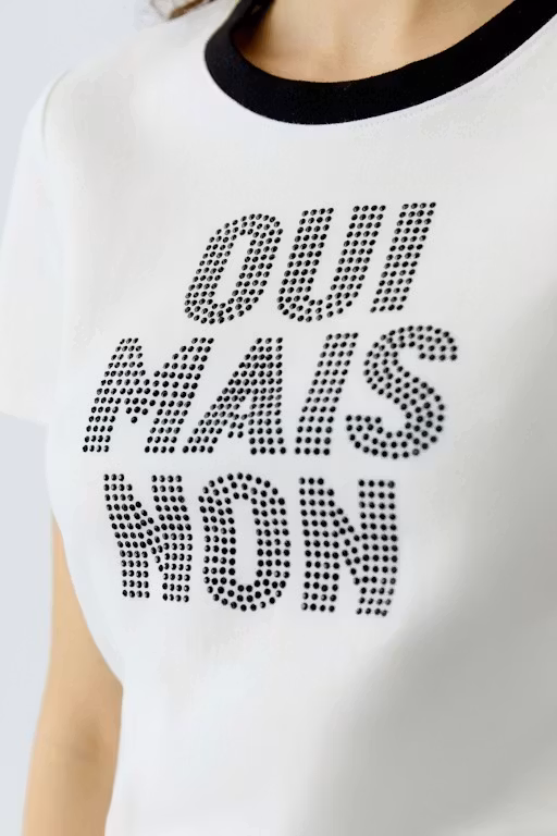 OUI T-shirt " Oui Mais Non " , ecru /svart