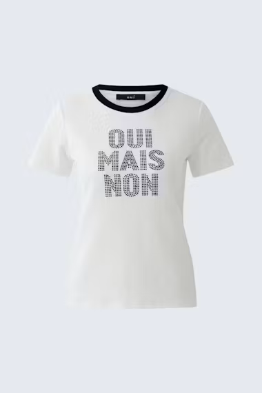 OUI T-shirt " Oui Mais Non " , ecru /svart