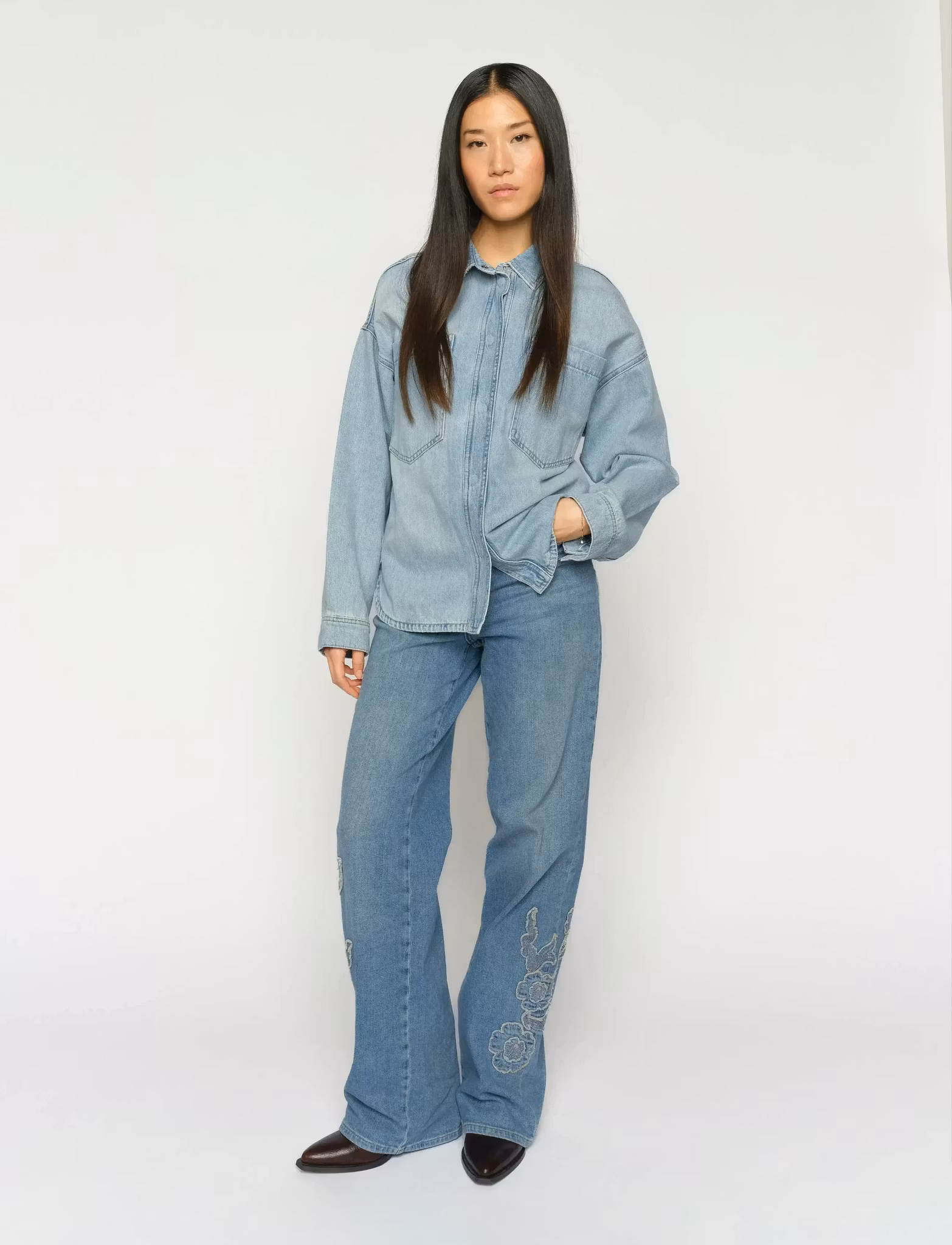 Mos Mosh " Emm Flower Shirt " , Light blue