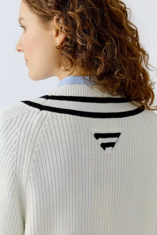 Oui V-ringad Pullover , White/black
