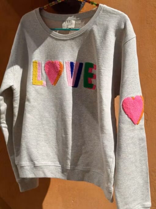 Rosas Sweater " LOVE " , Grey melange