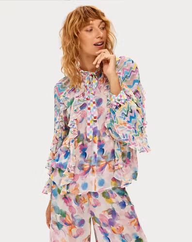Me369 " holly Tie Neck Ruffled Blouse " , Fairy Dust