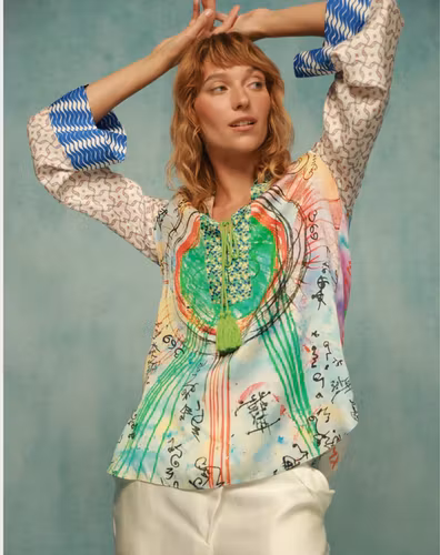 Me369 " Mia String Tie Collar Blouse " , Runic Whisper