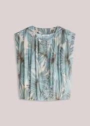 Summum " Blouse sleeveless Flowers all over " , Glacier blue
