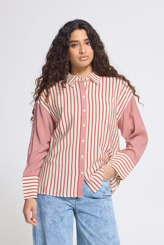 ICHI " Louri Shirt " , Röd / creme
