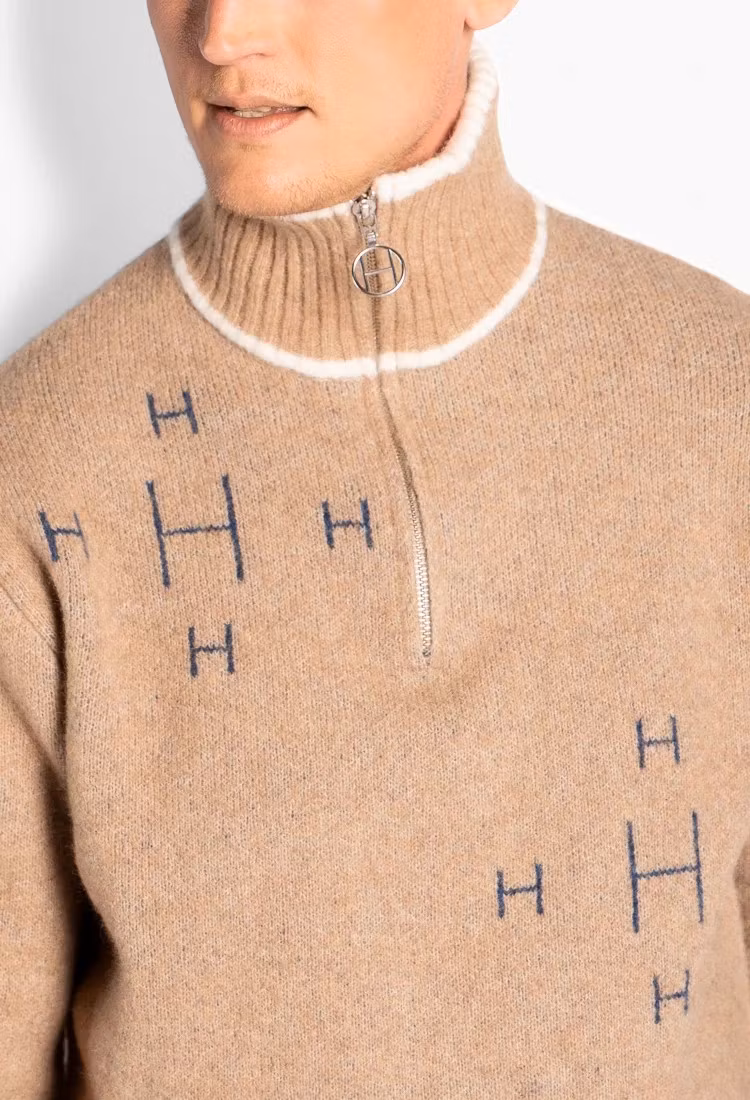 HÉST Herr " IBEN half Zip " Beige Melange