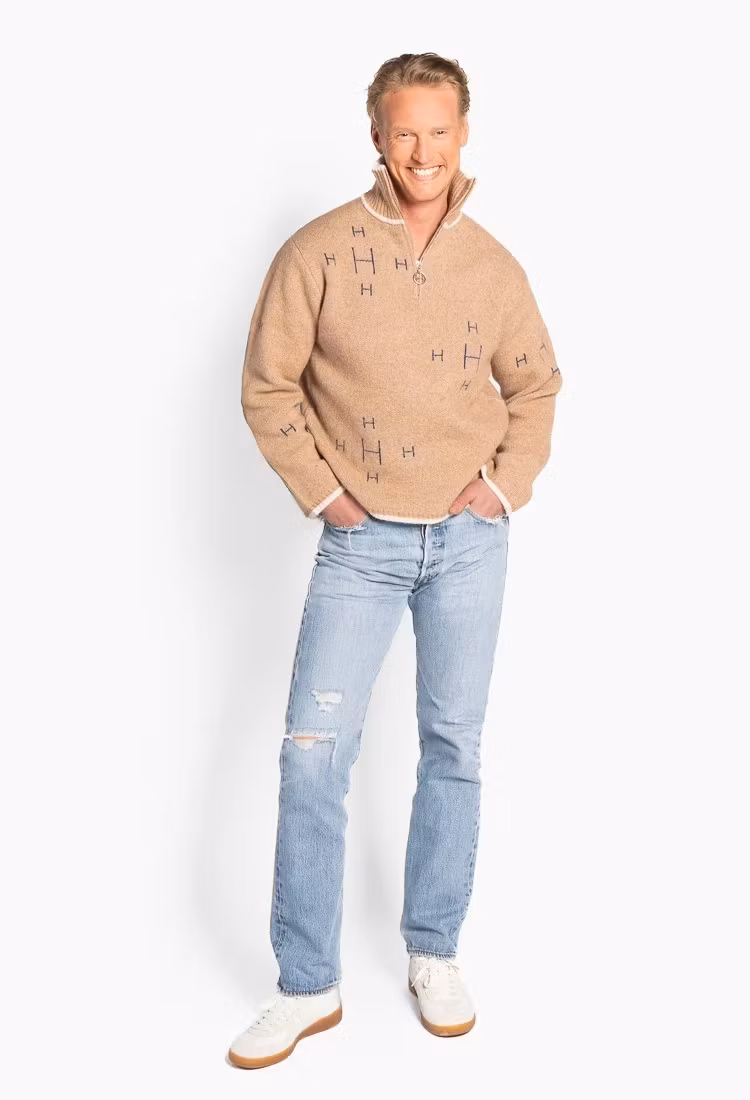 HÉST Herr " IBEN half Zip " Beige Melange