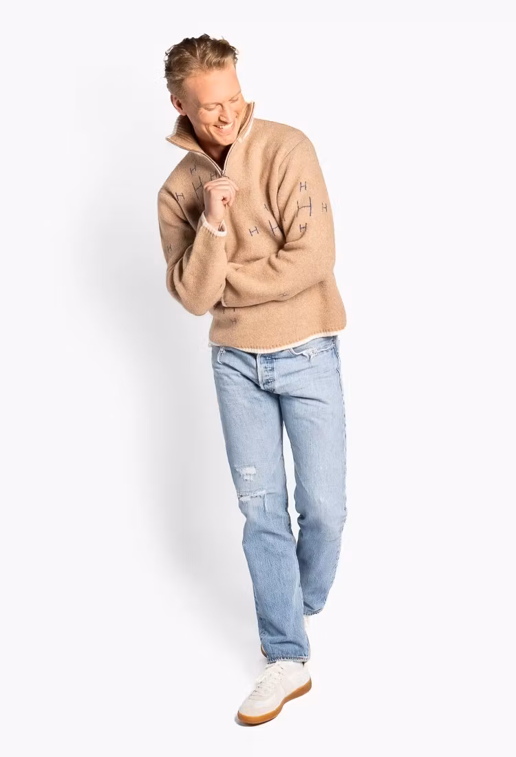 HÉST Herr " IBEN half Zip " Beige Melange