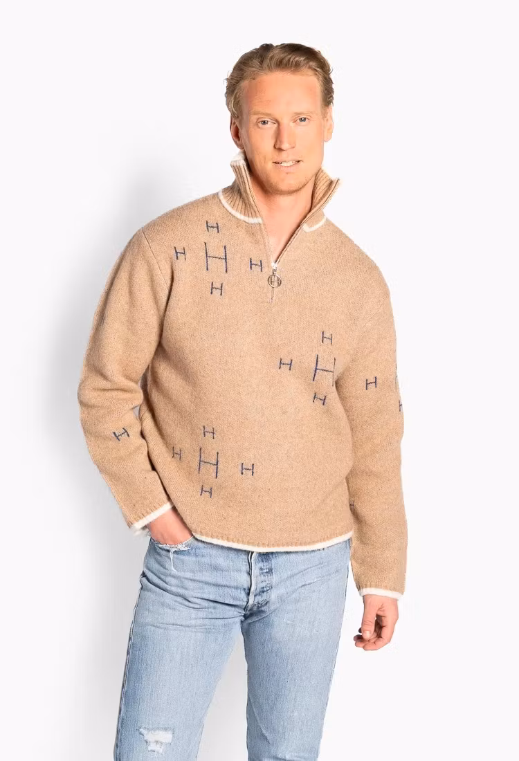 HÉST Herr " IBEN half Zip " Beige Melange