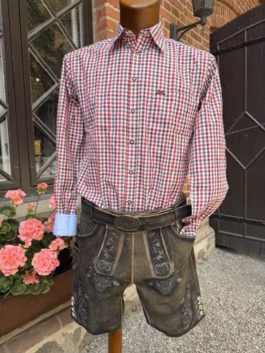 Oktoberfestskjorta , slim fit " Paketpris" , vinröd/olivrutig