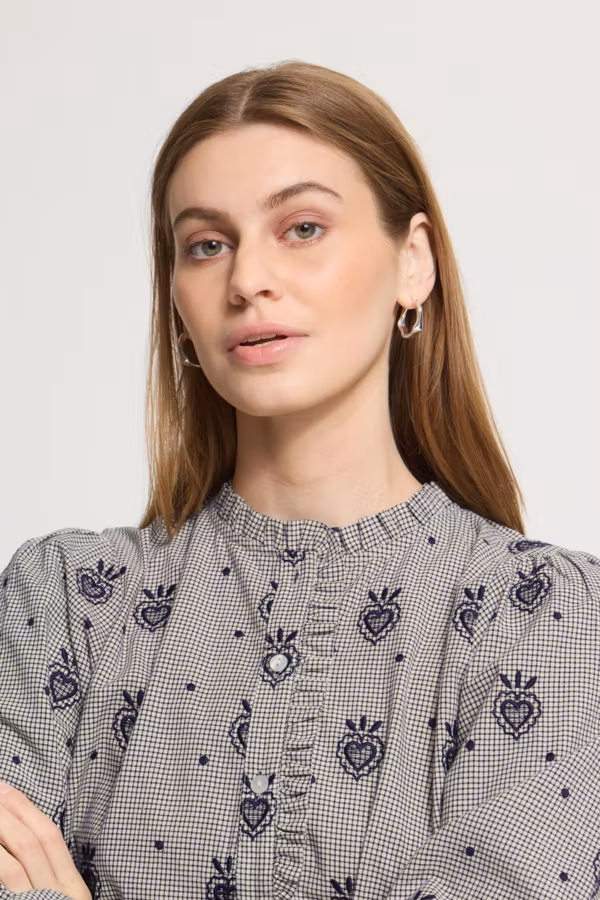 ICHI " Eloza Shirt " , Birch / Dk Blue