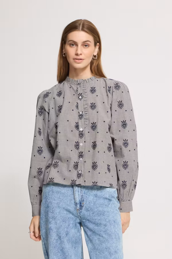 ICHI " Eloza Shirt " , Birch / Dk Blue