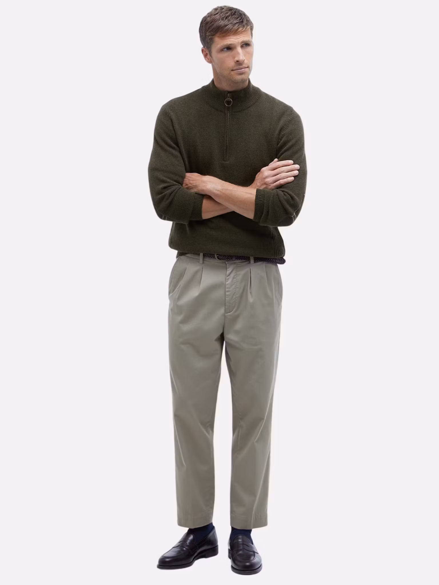 Barbour half zip " Holden " med patches , Oliv