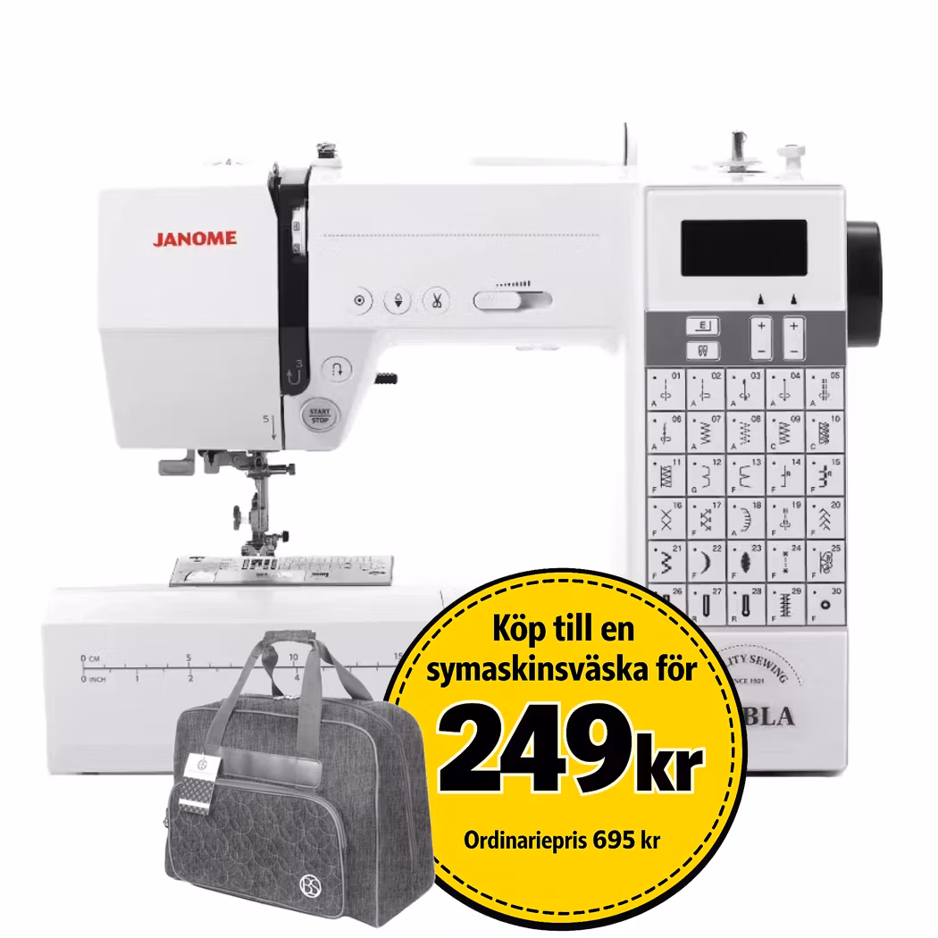Janome Embla + extra pressarfötter Demoex