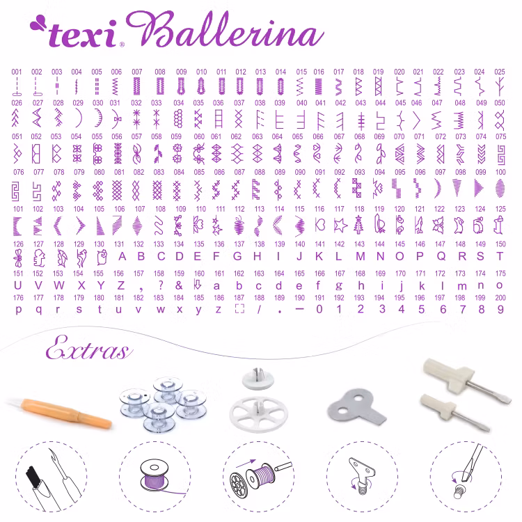 Texi Ballerina - symaskin med 200 sömnadsprogram och ett förlägningsbord